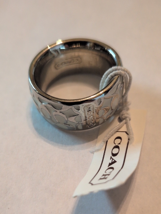 Coach Jewelry - Coach Size 6 White And Silver Tone Signature Enamel Ring
